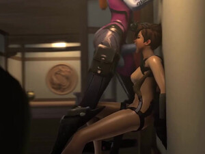 Widowmaker большим членом трахает в рот Tracer в 3D порно