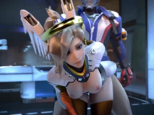 Soldier 76 изо всех сил трахает грудастую подругу Mercy - порно мультик