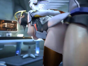 Soldier 76 изо всех сил трахает грудастую подругу Mercy - порно мультик