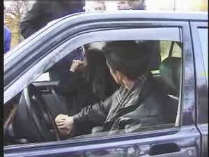 Девушка в машине гладит киску