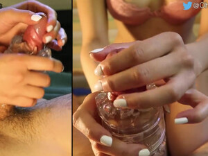 Девушка классно дрочит намасленный член парня