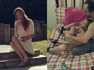 Девка со связанными руками делает клевый минет