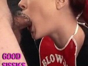 Sloppy Sissy Deepthroat Cock Caption Blowjob GIF