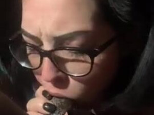 White Girl Spit Pawg Interracial Glasses Deepthroat Big Dick BBC GIF