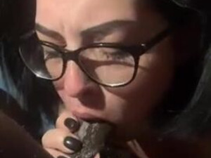 White Girl Spit Pawg Interracial Glasses Deepthroat Big Dick BBC GIF