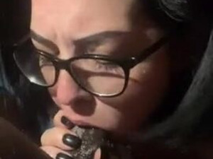 White Girl Spit Pawg Interracial Glasses Deepthroat Big Dick BBC GIF