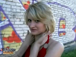 Nasty and brave blonde with natural tits is having amazing sex outdoors