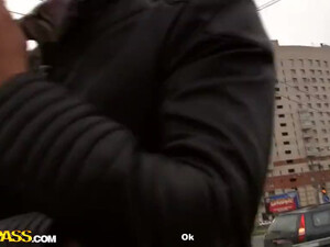 Young and cute russian brunette is giving blowjob to her bf