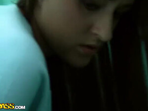 Young and cute russian brunette is giving blowjob to her bf